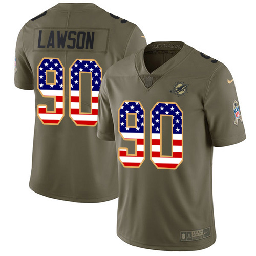 Miami Dolphins #90 Shaq Lawson Olive USA Flag Men Stitched NFL Limited 2017 Salute To Service Jersey